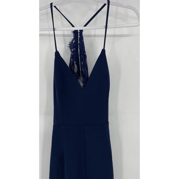 Lovers + Friends Maxi Dress Women's 6 Navy Stretch Spaghetti Straps Back Zip - Picture 3 of 13